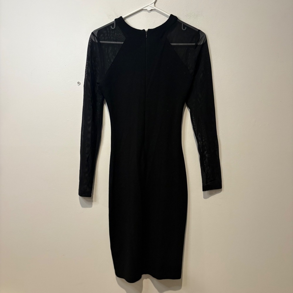 French Connection‎ Black Sheer Mesh Long Sleeve Bodycon Cocktail Party Dress - Picture 9 of 11